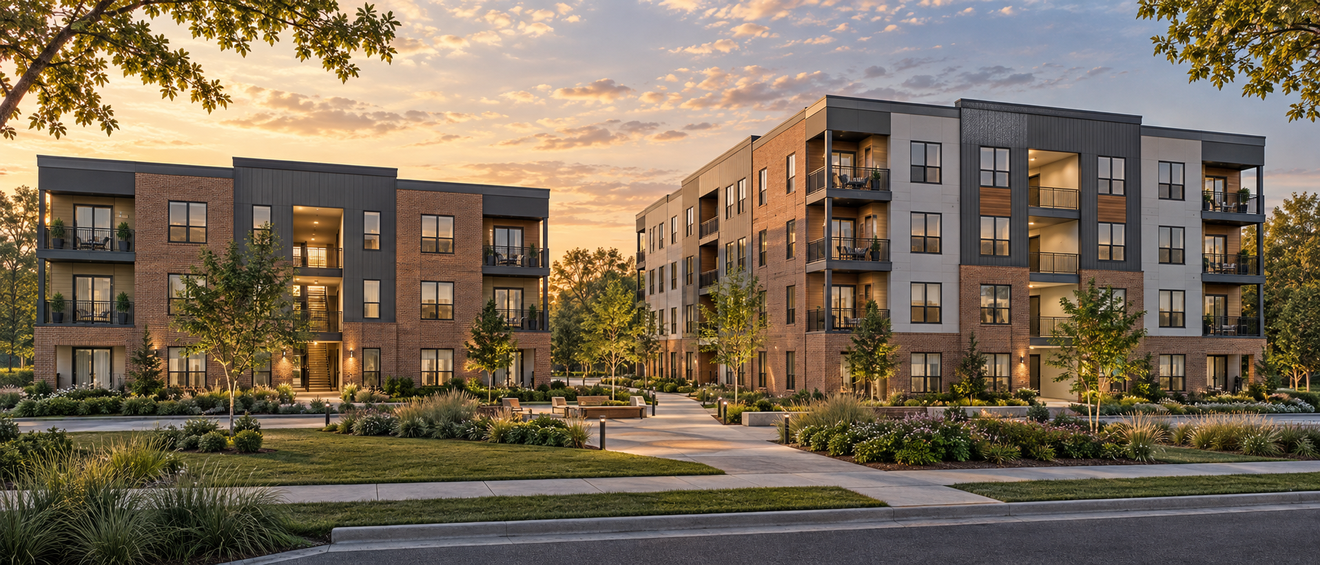 Conceptual rendering of EMM 24 and EMM 32 apartment building systems