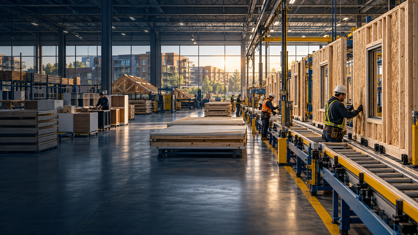 Modern production line manufacturing apartment wall panels
